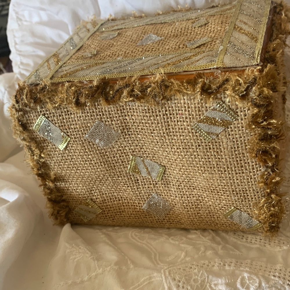 Decorative Burlap Box with Gold Accents